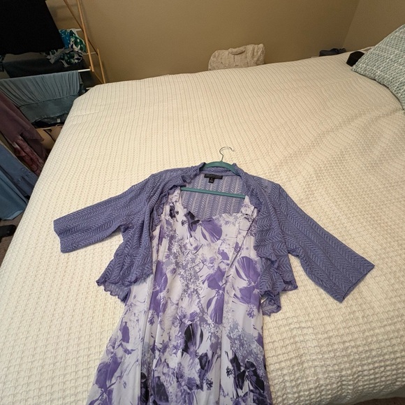 Connected Apparel Purple Floral Midi Dress - Picture 1 of 5